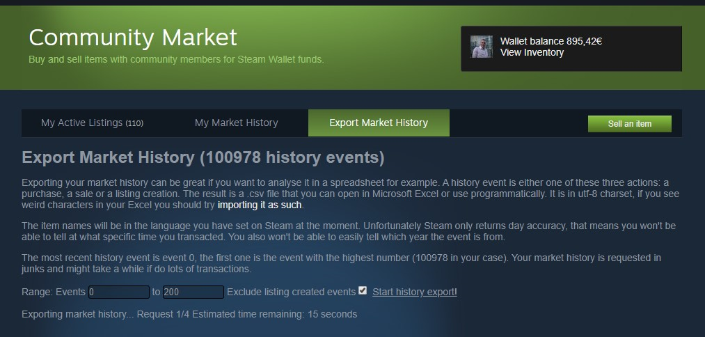 Market History Export in-action Market History Export in-action