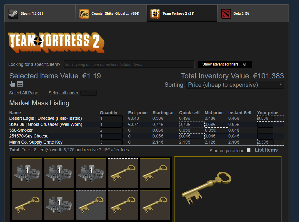 Inventory mass listing for other games Inventory mass listing for other games