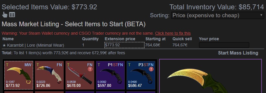 Mass Listing currency mismatch warning Mass Listing currency mismatch warning
