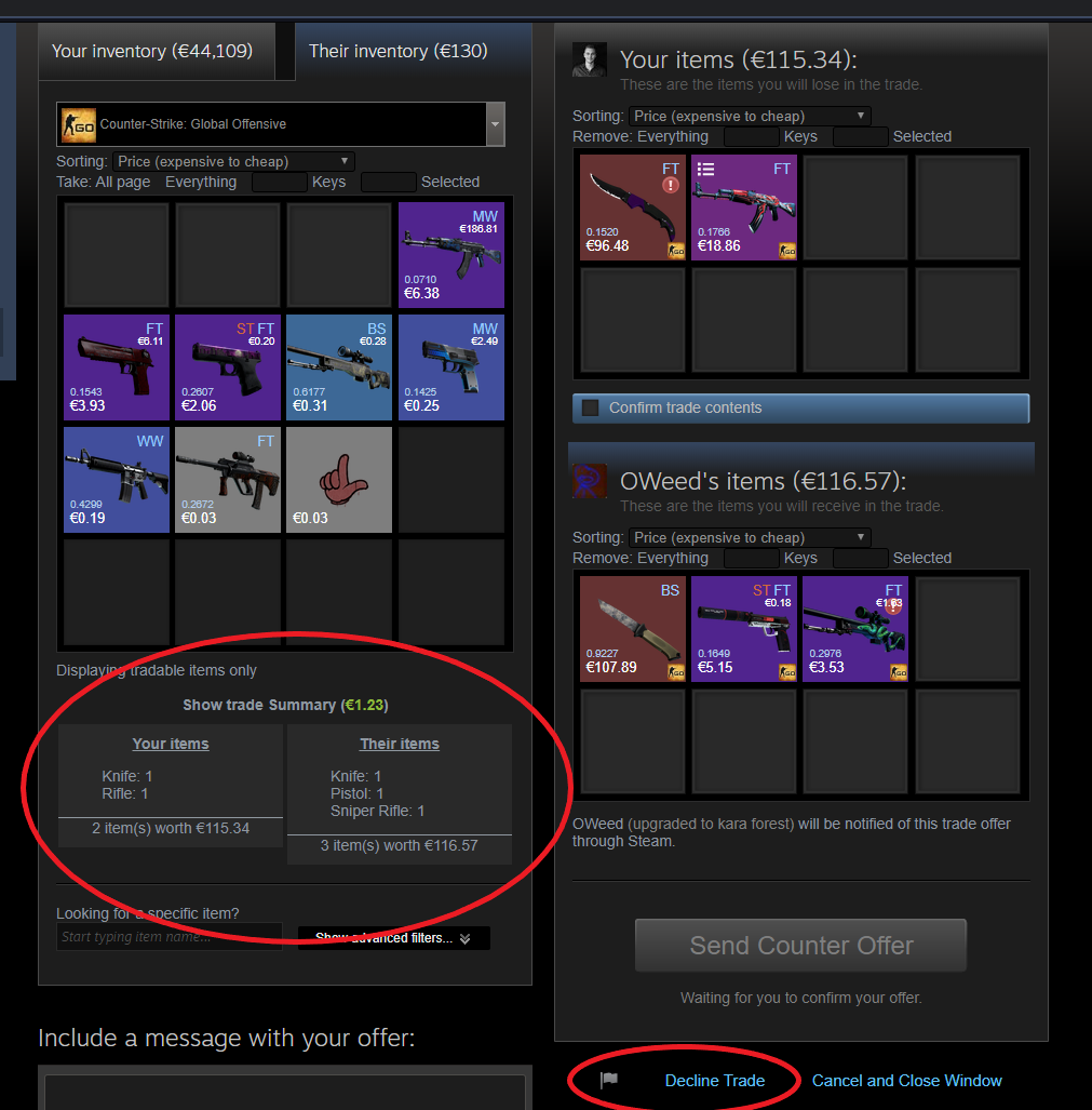 Trade offer summary Trade offer summary