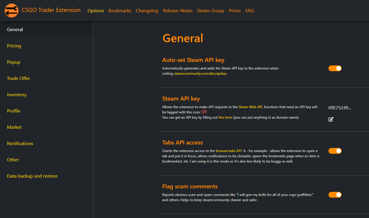New categorized options menu New categorized options menu