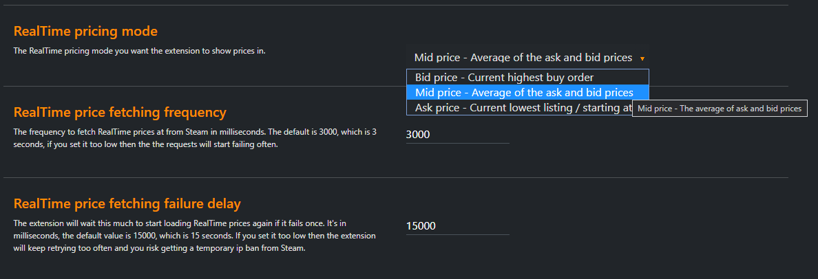 RealTime pricing options