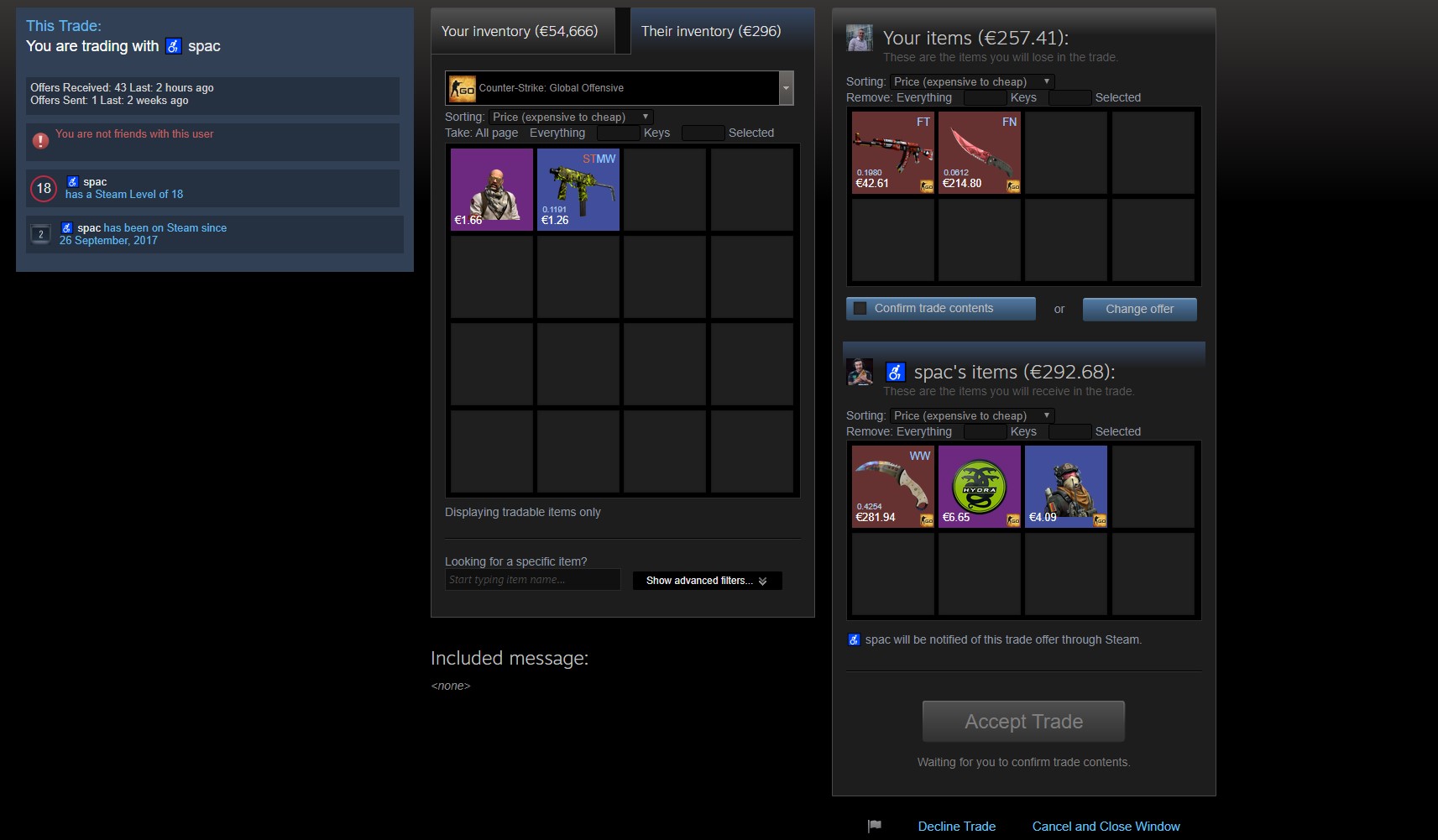 Trade offer header on the left Trade offer header on the left